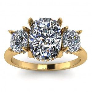 Three Stone Cushion Hidden Halos Engagement Ring 6Ctw