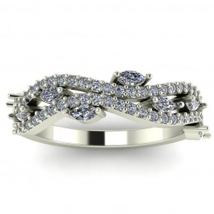 Marquise and Round Diamond 2 Row Anniversary Wave Ring 0.55Ctw