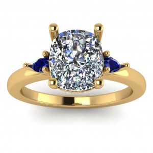 Three Stone Cushion and Pear Engagement Ring 2.85Ctw