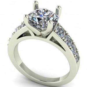 Round Peg Head Taper Cathedral Side Stone Engagement Ring 2.90Ctw