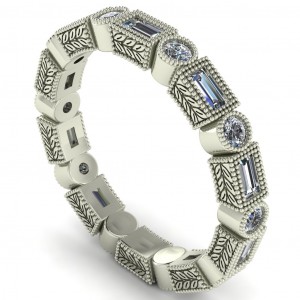 Diamond Round and Baguette Eternity Ring with Milgrain 0.75Ctw