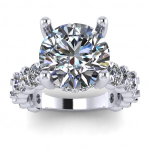 Round Cut with Oval Side Stones Hidden Halo Engagement Ring 5.75Ctw