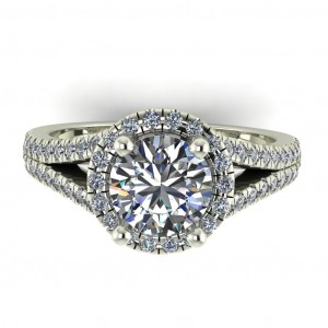 Halo Round Cut Split Shank Engagement Ring 1.65Ctw