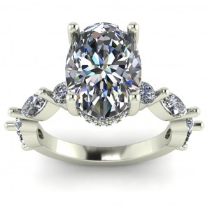 Oval Center with Round and Marquise Side Stones Hidden Halo Engagement Ring 4.10Ctw