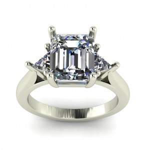 Three Stone Emerald and Triangle Engagement Ring 3.50Ctw
