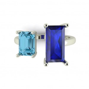Two Stone Baguette and Emerald Engagement Ring 4.90Ctw