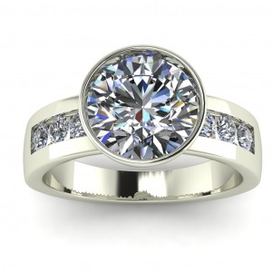 Round Bezel Wide Shank Side Stone Engagement Ring 3.50Ctw