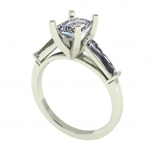 Three Stone Emerald and Taper Baguette Engagement Ring 1.90Ctw
