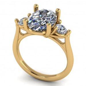 Three Stone Oval and Round Engagement Ring 2.95Ctw