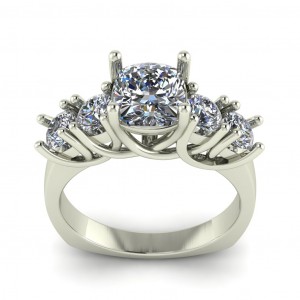 Five Stone Cushion Trellis Engagement Ring 2.80Ctw