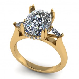 Three Stone Double Claw Prong Cushion and Marquise Engagement Ring 4.40Ctw