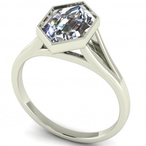 Hexagon Solitaire Split Shank Engagement Ring 3.10Ctw