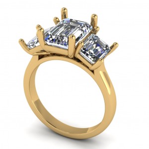 Three Stone Emerald Cathedral Engagement Ring 4.65Ctw