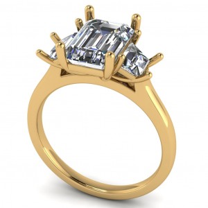 Three Stone Emerald and Trapezoid Engagement Ring 3.35Ctw