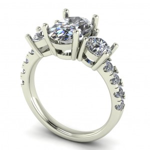 Three Stone Oval and Round Engagement Ring 3.45Ctw