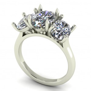 Three Stone Oval Cathedral Engagement Ring 3Ctw