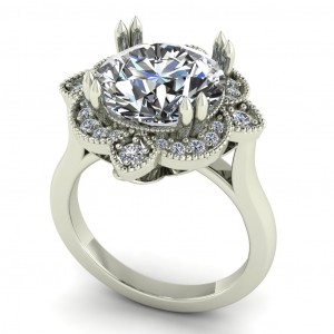 Round Cut Big Floral Halo Engagement Ring 4.25Ctw