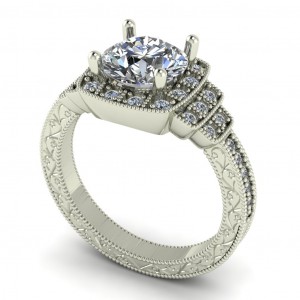 Milgrain Engraving Halo Engagement Ring