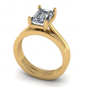 Emerald Solitaire Cathedral Flush Engagement Ring