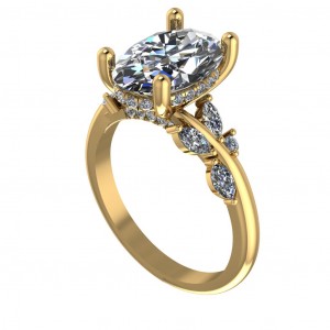 Oval Vine Leaves Bypass Engagement Ring