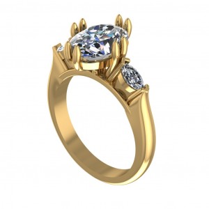 3 Stone Oval and Marquise Double Claw Engagement Ring