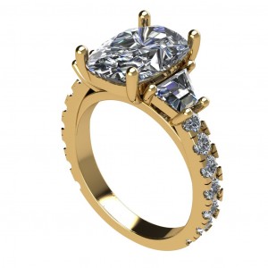 Elongated Cushion Trapezoid Engagement Ring