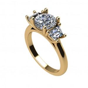 Three Stone Round and Trapezoid Engagement Ring