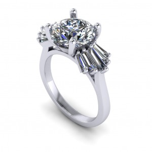 Round and Taper Baguettes Cathedral Engagement Ring