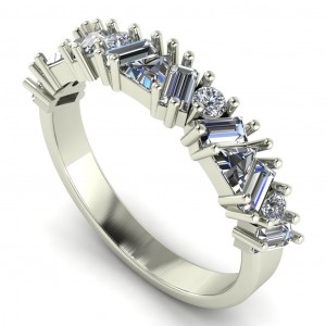 Diamond Triangle, Baguette and Round Anniversary Ring 0.95Ctw