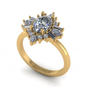 Baguette, Pear and Round Halo Engagement Ring 1.65Ctw