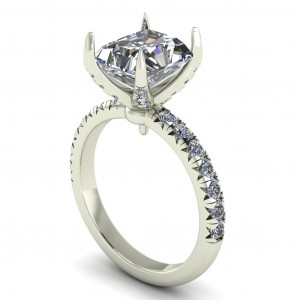 French Pave Radiant Side Stone Engagement Ring 2.85Ctw