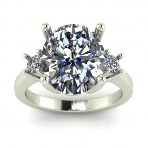 Three Stone Oval and Round Engagement Ring 4.95Ctw