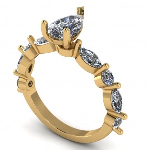 Round and Marquise Single Shared Prong Pear Side Stone Engagement Ring 2.20Ctw