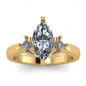 Three Stone Marquise and Princess Engagement Ring 0.90Ctw