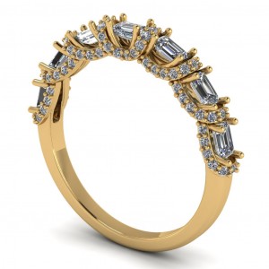 Diamond Emerald U Bar Anniversary Ring 1.15Ctw