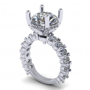 Round Cut with Oval Side Stones Hidden Halo Engagement Ring 5.75Ctw