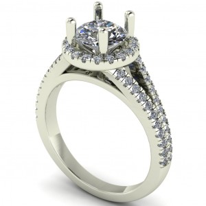 Halo Round Cut Split Shank Engagement Ring 1.65Ctw
