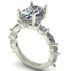 Oval Center with Round and Marquise Side Stones Hidden Halo Engagement Ring 4.10Ctw