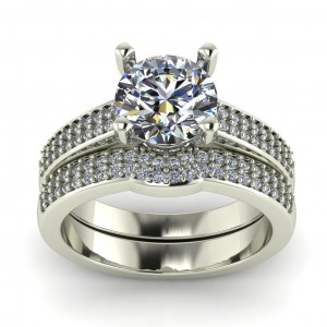 Round Cut 2 Row Shared Prong Diamond Bridal Set 1.95Ctw