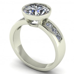 Round Bezel Wide Shank Side Stone Engagement Ring 3.50Ctw