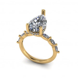 Pear Hidden Halo Marquise Single Shared Prong Engagement Ring 3.90Ctw