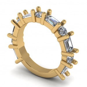 Diamond Emerald and Round Anniversary Ring 1.85Ctw