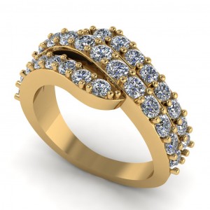 Diamond Round Cut 3 Row Bypass Anniversary Ring 1.80Ctw