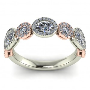 Diamond Anniversary Ring with Oval and Round Halo 1.05Ctw