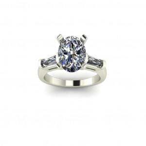 Three Stone Oval and Taper  Baguette Engagement Ring 3Ctw