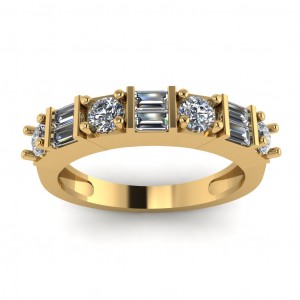 Diamond Baguette and Round Anniversary Ring 0.60Ctw