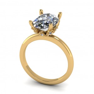 Oval Solitaire Flower Milgrain Engagement Ring 2.80Ctw