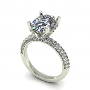 Oval Tulip Pave Side Stone Engagement Ring 3.75Ctw