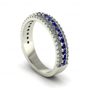 Diamond and Sapphire Round Cut 3 Row Anniversary Ring 1.30Ctw