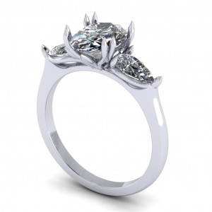 Three Stone Oval and Pear Tulip Engagement Ring 2.95Ctw